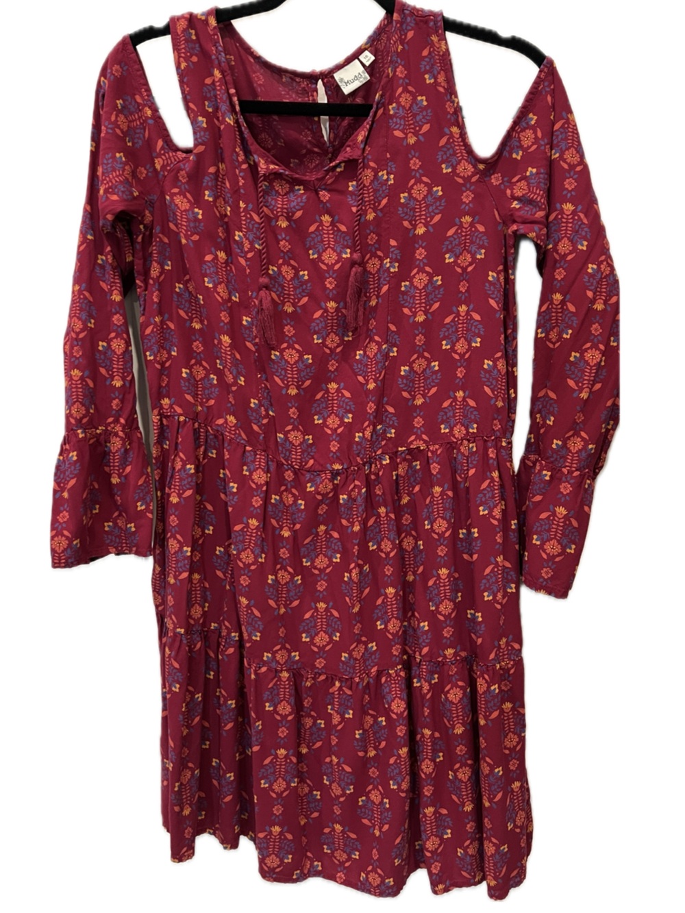 Mudd Burgundy Floral Cold-Shoulder Midi Dress